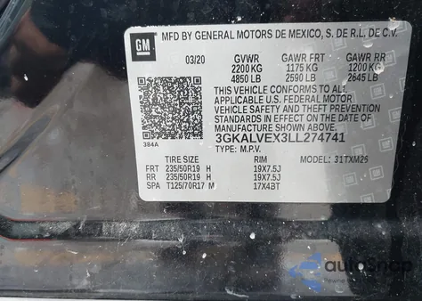 2020 GMC Terrain Awd Slt from USA, damaged, VIN 3GKALVEX3LL274741